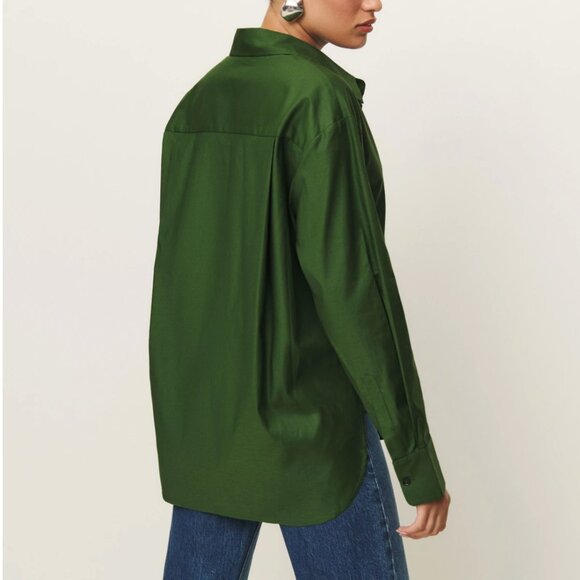 NEW Reformation Will Oversized Shirt Small Grass Green - Picture 2 of 8